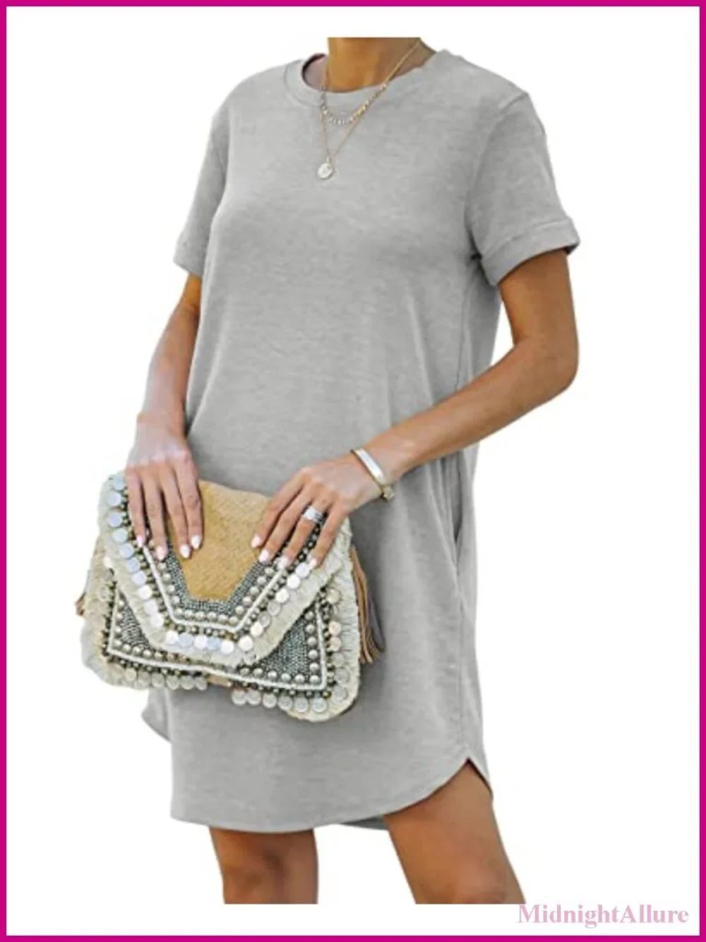 Casual Summer Short Sleeve T-Shirt Dress Nightgown Crew Neck Loose Solid Basic